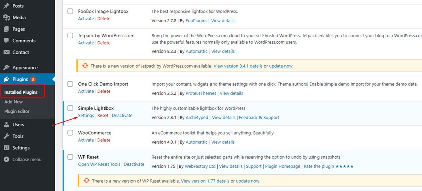 設置簡單燈箱插件