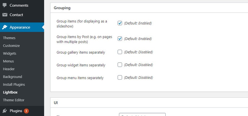 簡單燈箱設置的分組選項卡