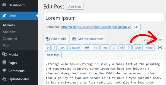單擊經(jīng)典編輯器中的文本以編輯 HTML