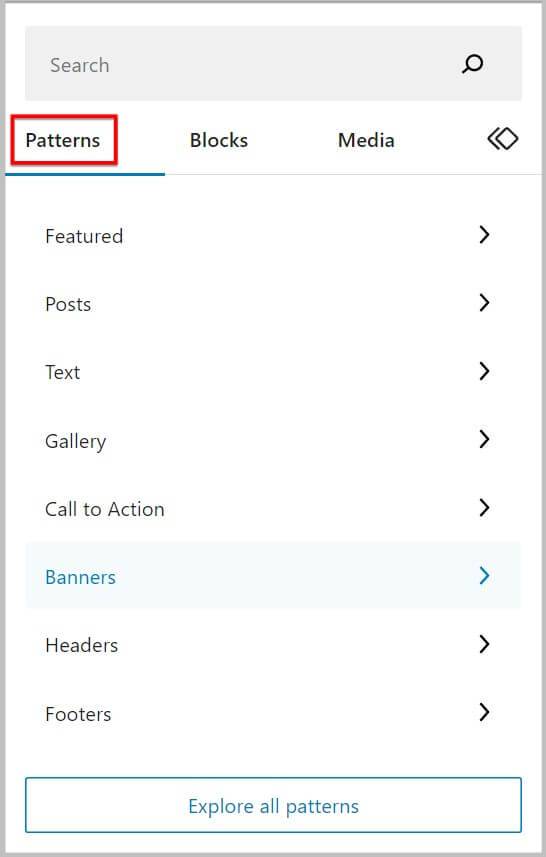 WordPress 6.2 BETA 后塊插入器中的新模式界面