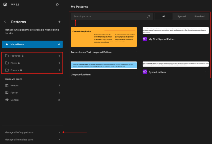 站點(diǎn)編輯器中的“我的模式”屏幕