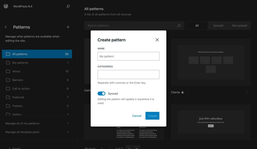 在 WordPress 6.4 中創(chuàng)建模式