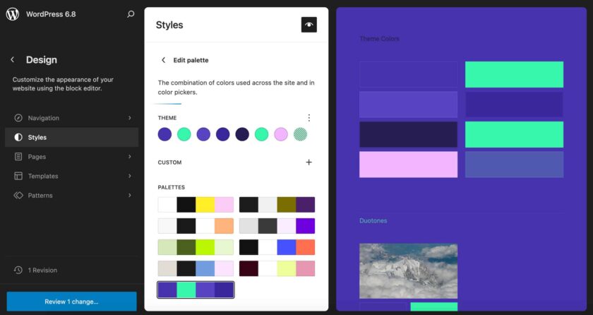 您可以在 WordPress 6.8 中更輕松、更快速地瀏覽樣式書