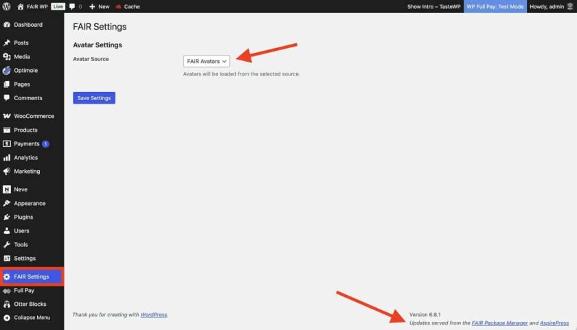 wp admin 中的 FAIR 插件設(shè)置