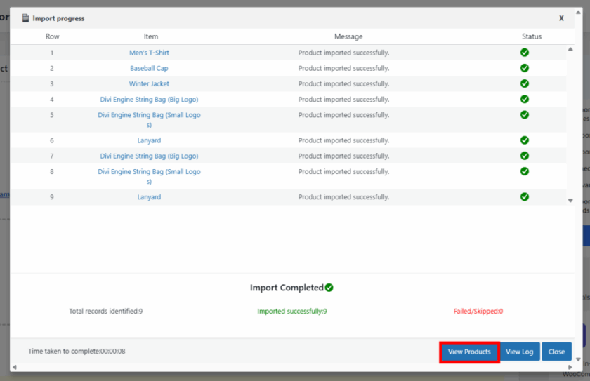 快速導(dǎo)入后的產(chǎn)品導(dǎo)入導(dǎo)出成功屏幕