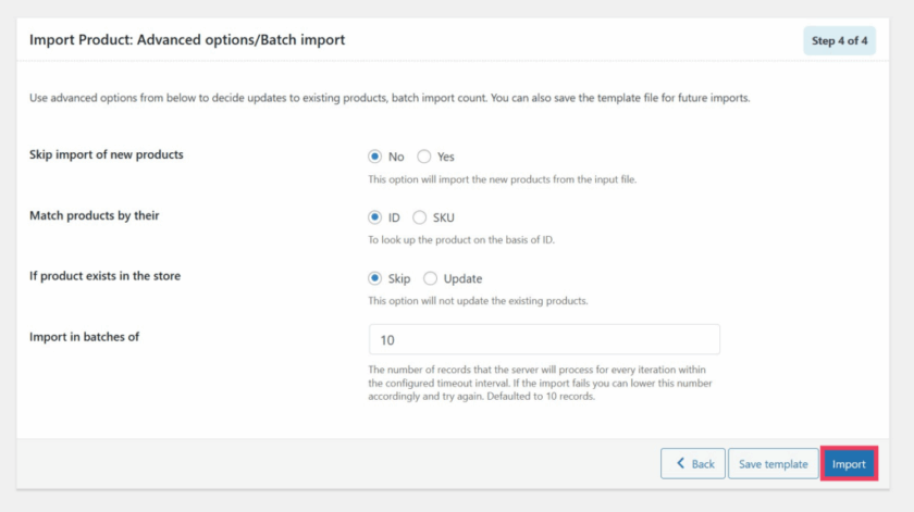 產(chǎn)品導(dǎo)入導(dǎo)出流程第 4 步：高級(jí)選項(xiàng)和批量導(dǎo)入