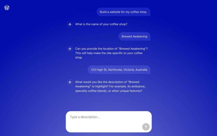 用于構(gòu)建咖啡店網(wǎng)站的聊天界面，具有提示和響應(yīng)功能。