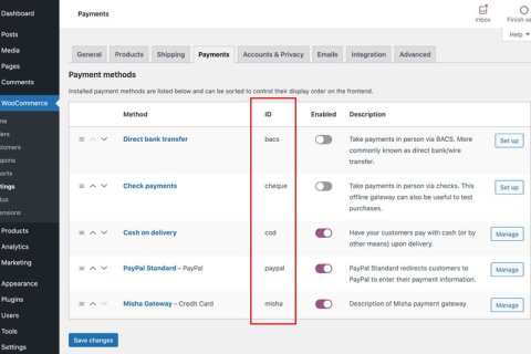 將 ID 列添加到 WooCommerce 付款方式列表